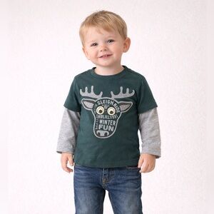 Crazy 8 Forest Green and Heather Gray Deer Long Sleeve Tee